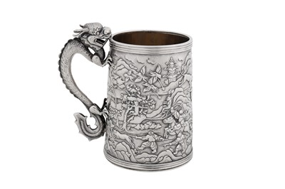 Lot 272 - A rare mid-19th century Chinese export silver mug, Canton circa 1850 retailed by Hou Cheong