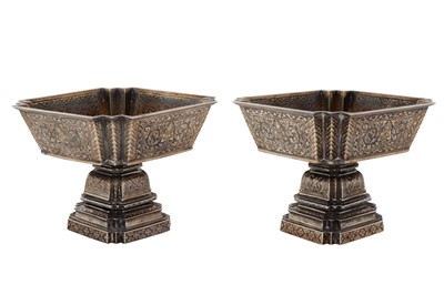 Lot 240 - A pair of early 20th century Thai (Siamese) silver and niello footed bowls, Phra Nakhon, Bangkok circa 1930