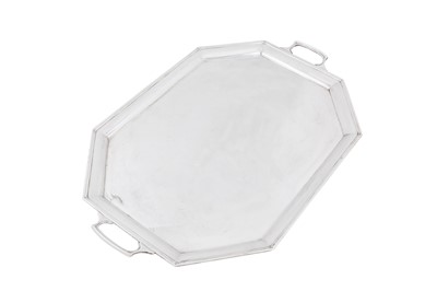 Lot 475 - A George V sterling silver twin handled tray, Birmingham 1934 by Elkington and Co