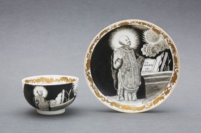 Lot 49 - A RARE CHINESE EN-GRISAILLE 'IGNATIUS OF LOYOLA' CUP AND SAUCER