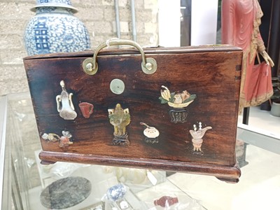 Lot 85 - λ A CHINESE HARDSTONE AND IVORY-INLAID WOOD VANITY BOX