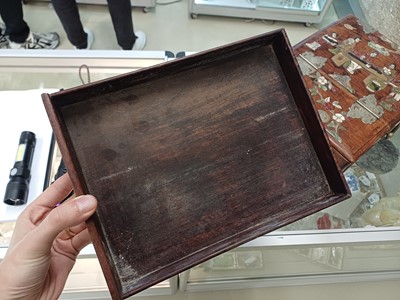 Lot 85 - λ A CHINESE HARDSTONE AND IVORY-INLAID WOOD VANITY BOX