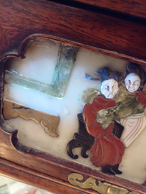 Lot 85 - λ A CHINESE HARDSTONE AND IVORY-INLAID WOOD VANITY BOX