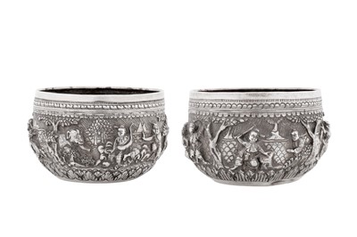 Lot 180 - A near pair early 20th century Burmese silver small bowls, Rangoon circa 1920