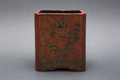Lot 80 - A FINE CHINESE TIANQI AND QIANGJIN LACQUER 'DRAGONS' BRUSH POT, BITONG