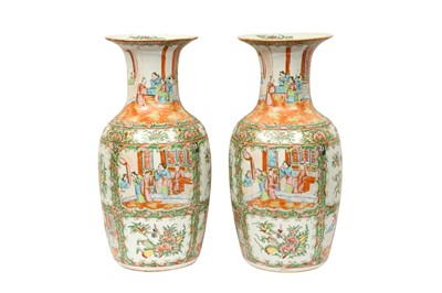 Lot 559 - A PAIR OF CHINESE CANTON FAMILLE-ROSE VASES