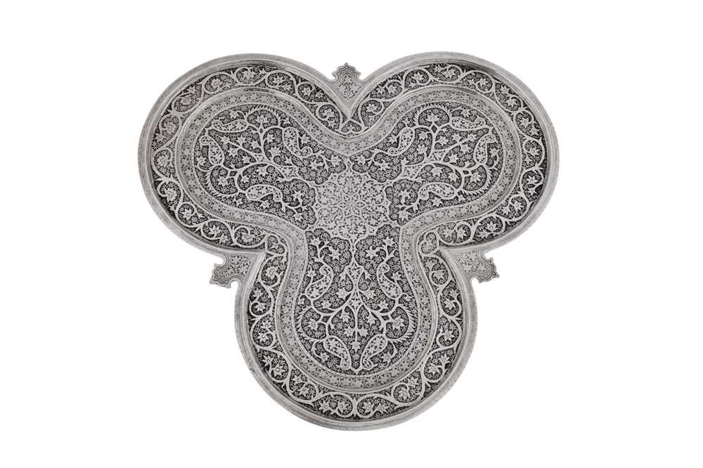 Lot 216 - A late 19th / early 20th century Anglo – Indian unmarked silver tray, Kashmir circa 1900