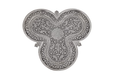 Lot 216 - A late 19th / early 20th century Anglo – Indian unmarked silver tray, Kashmir circa 1900