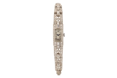Lot 266 - A LADY'S ART DECO PLATINUM AND DIAMOND COCKTAIL WATCH