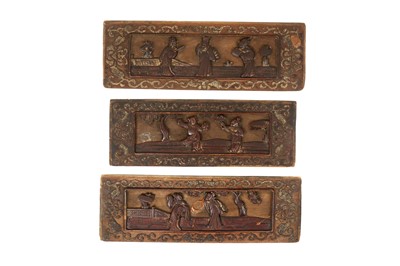 Lot 882 - A SET OF THREE CHINESE CARVED WOODEN PANELS