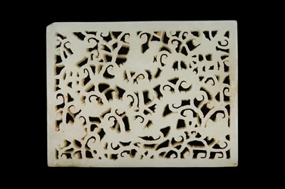 Lot 58 - A CHINESE CARVED CELADON JADE 'DRAGON' PLAQUE