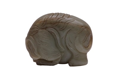 Lot 63 - A CHINESE CELADON AND RUSSET JADE 'ELEPHANT' CARVING