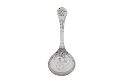 Lot 375 - A mid to late 18th century Norwegian silver spoon, Bergen by Hans Blytt Hind (1734-1776, active from 1757)