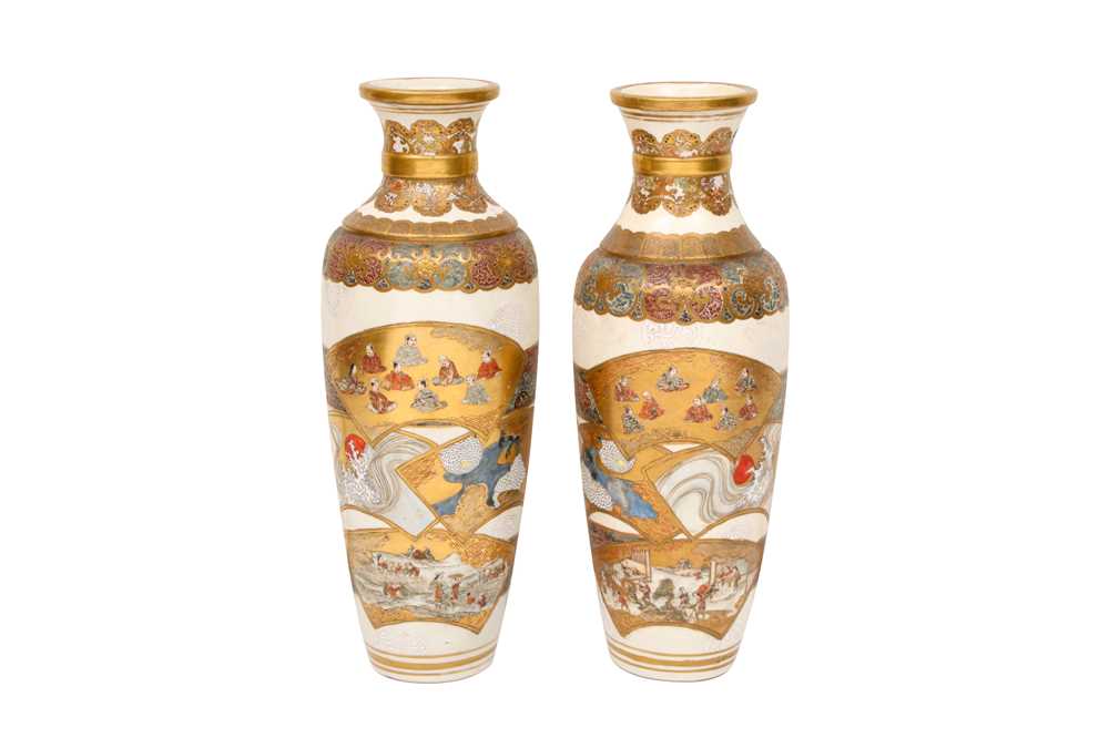 831 - A PAIR OF JAPANESE SATSUMA 'FAN' VASES