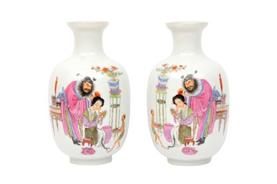 Lot 570 - A PAIR OF CHINESE FAMILLE-ROSE EGGSHELL PORCELAIN OVOID VASES
