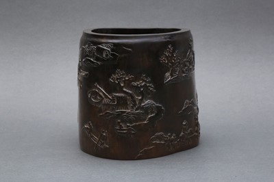 Lot 86 - A CHINESE CARVED ZITAN BRUSH POT, BITONG