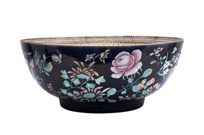 Lot 336 - A LARGE CHINESE FAMILLE-ROSE BLUE-GROUND PUNCH BOWL