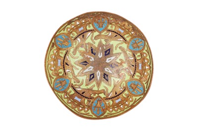 Lot 107 - A GREEK OR OTTOMAN SULEYMANIYE-WARE ENAMELLED AND GILDED TOMBAK DRINKING BOWL