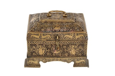 Lot 99 - A LARGE OPENWORK BRASS BOX