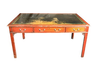 Lot 247 - A GEORGE III STYLE MAHOGANY WRITING TABLE
