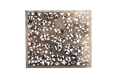 Lot 56 - A CHINESE RETICULATED RUSSET JADE 'DRAGON' PLAQUE