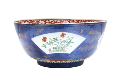 Lot 12 - A CHINESE FAMILLE-VERTE POWDER-BLUE PUNCH BOWL