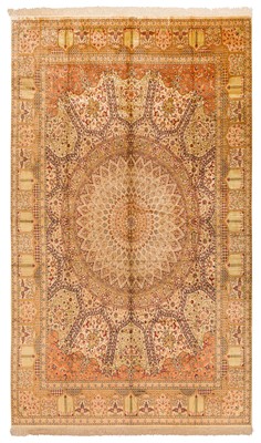 Lot 102 - AN EXTREMELY FINE SIGNED SILK QUM CARPET, CENTRAL PERSIA