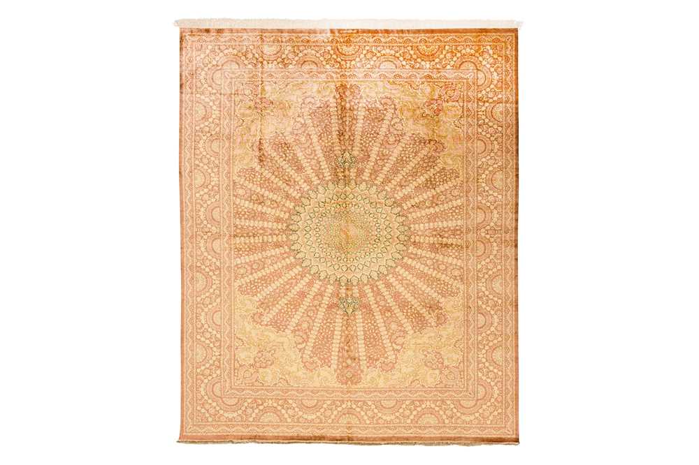 68 - AN EXTREMELY FINE SIGNED SILK QUM CARPET, CENTRAL PERSIA