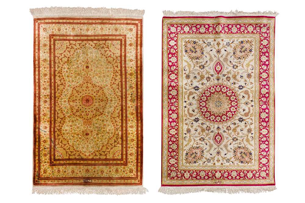 Lot 31 - A TWO EXTREMELY FINE SILK QUM RUGS, CENTRAL PERSIA