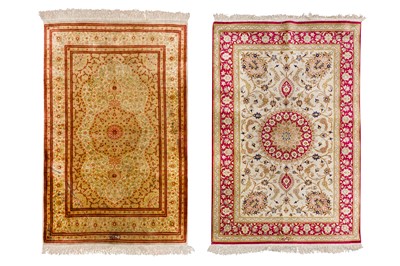 Lot 57 - A TWO EXTREMELY FINE SILK QUM RUGS, CENTRAL PERSIA