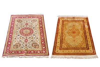 Lot 31 - A TWO EXTREMELY FINE SILK QUM RUGS, CENTRAL PERSIA