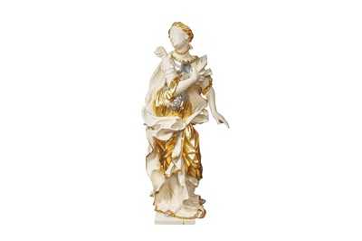 Lot 226 - A LARGE PAINTED, GILT AND SILVERED WOOD STATUE OF A LADY, 20TH CENTURY