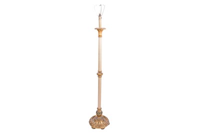 Lot 197 - A PAIR OF PAINTED AND PARCEL-GILT NEOCLASSICAL STYLE STANDARD LAMPS / A PAINTED AND PARCEL GILT STANDARD LAMP