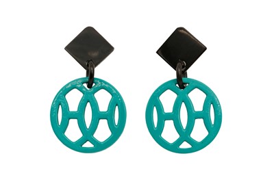 Lot 216 - Hermes Teal Hava Pierced Earrings MM