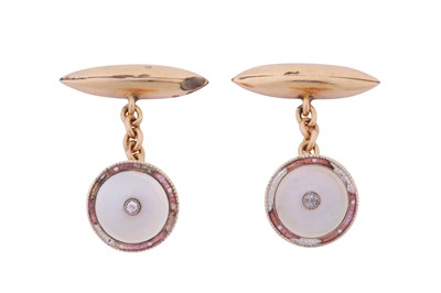 Lot 36 - A PAIR OF MOTHER-OF-PEARL AND DIAMOND CUFFLINKS