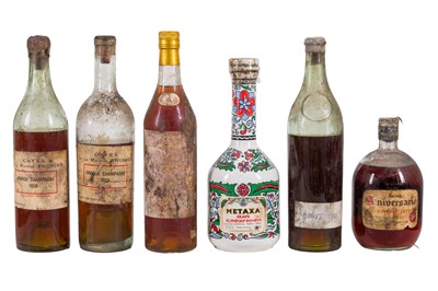 Lot 322 - SPIRITS MIXED VINTAGES INCLUDING 1906, 1929 MAISON PRUNIER GRANDE CHAMPAGNE COGNAC, 12x75cl