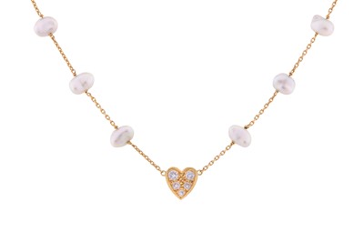 Lot 318 - PUIG DORIA l A PEARL AND DIAMOND NECKLACE