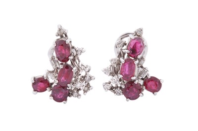 Lot 167 - A PAIR OF RUBY AND DIAMOND EARRINGS
