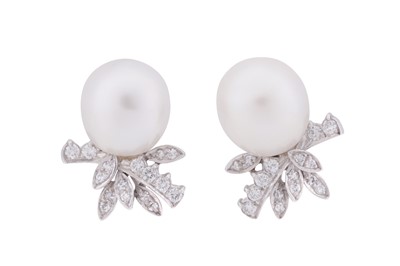 Lot 85 - A PAIR OF PEARL AND DIAMOND EARRINGS