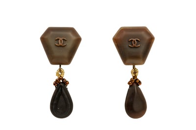 Lot 273 - Chanel Brown CC Drop Clip On Earrings