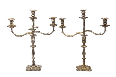 Lot 221 - A PAIR OF SPANISH SILVER PLATED CANDELABRA BY F. VALENTI