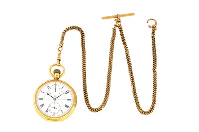 Lot 306 - S. SMITH & SON - 18K GOLD OPEN-FACED CHRONOGRAPH POCKET WATCH