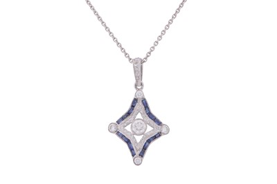 Lot 13 - A DIAMOND AND SAPPHIRE PENDANT NECKLACE