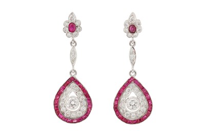 Lot 180A - A pair of diamond and ruby pendent earrings