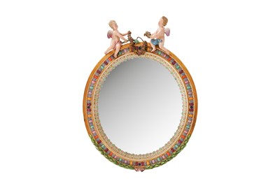 Lot 98 - A MEISSEN PORCELAIN OVAL MIRROR, 19TH CENTURY