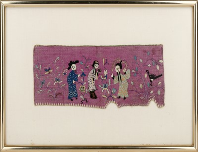 Lot 908 - A CHINESE EMBROIDERED SILK PANEL IN A FRAME