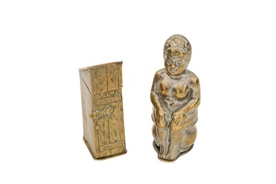 Lot 713 - Two early 20th century base metal novelty vesta cases