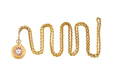Lot 300 - A HALF HUNTER POCKET WATCH AND A CHAIN