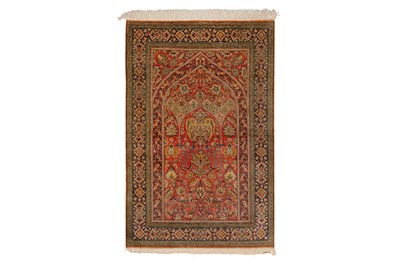 Lot 33 - A VERY FINE SILK QUM PRAYER RUG, CENTRAL PERSIA