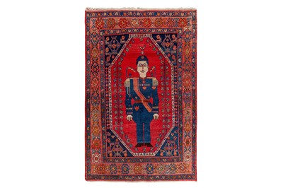 Lot 84 - AN UNUSUAL BAKHTIARI PICTORIAL RUG, WEST PERSIA